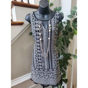 Xhilaration Women Black Floral Polyester Round Neck Sleeveless Knee Length Dress